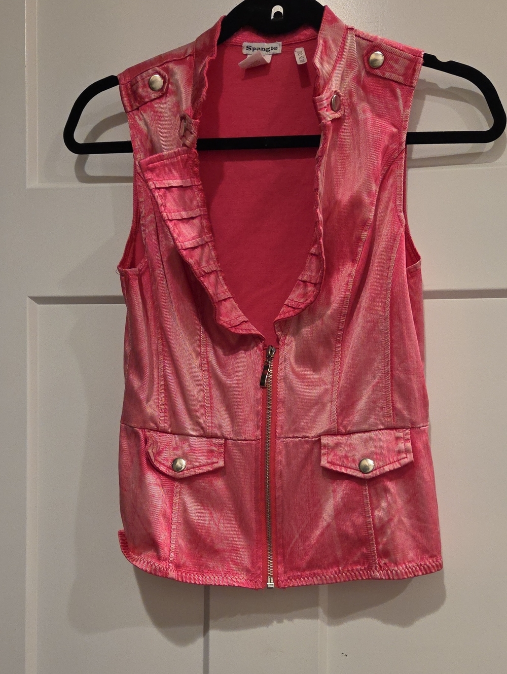 Pink Metallic Sleeveless Zip Vest - Picture 1 of 3